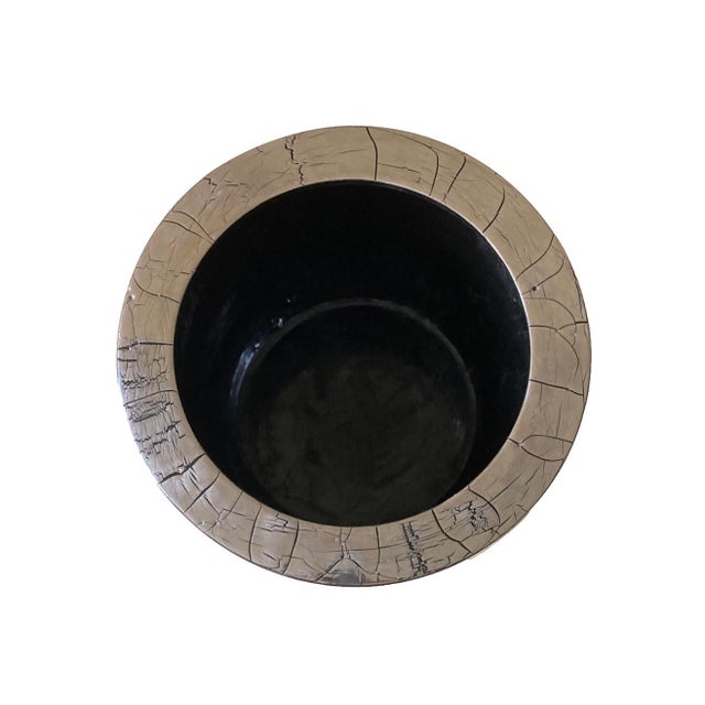Larry Lubow for Steve Chase Crackle Pattern Planter in Silver Metallic Glaze For Sale - Image 4 of 6