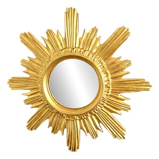 Sunburst Mirror in Gilded Wood, 1980s For Sale