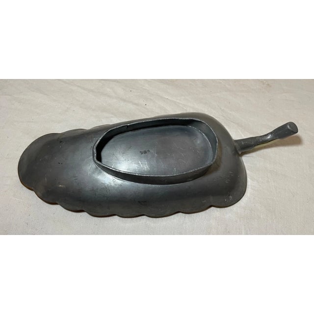 Antique Handmade Chinese Tooled Pewter Copper Jade Stone Figural Leaf Tray Dish For Sale - Image 11 of 11