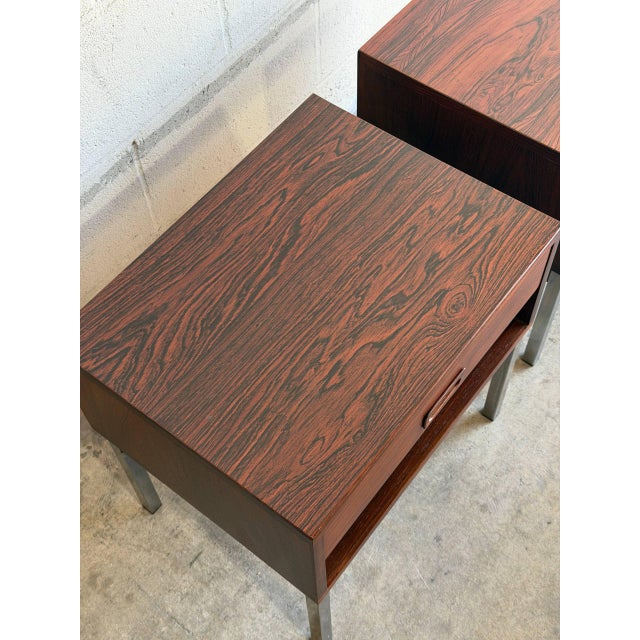 In Style of Nipu Mobelfabrik Rosewood 1-Drawer Nightstands Set of 2 Danish Mid-Century Modern 1970s For Sale - Image 9 of 11