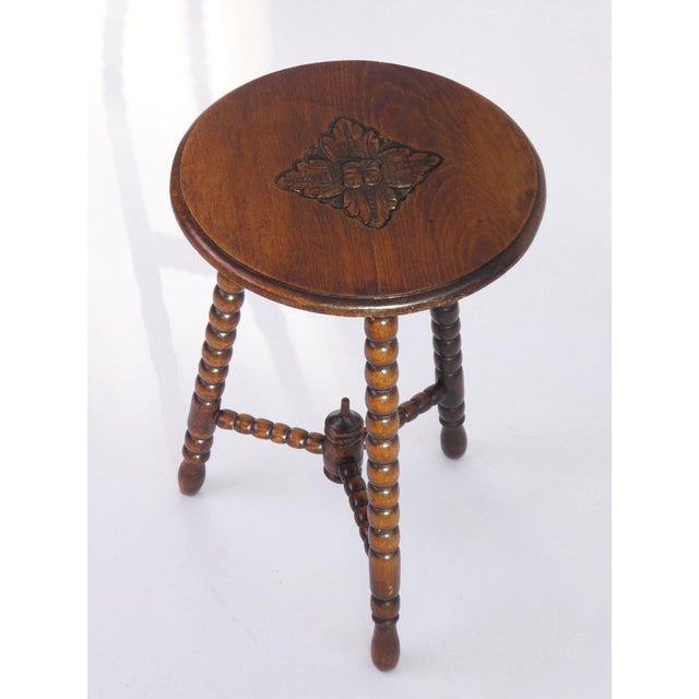 Small Antique Round Carved and Lacquered Wooden Bobbin Side Table, 1920s For Sale - Image 3 of 10