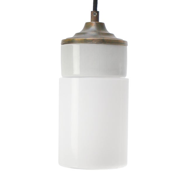Mid-Century Modern Porcelain and Opaline Glass Pendant Lamp For Sale