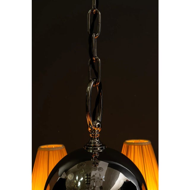 Art Deco Nickel-Plated Chandelier with Fabric Shades, Vienna, 1920s For Sale - Image 11 of 18