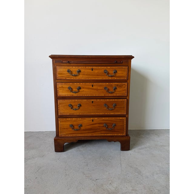 Campaign Vintage Georgian Campaign-Style Mahogany 4-Drawer Chest With Pull-Out Writing Tray For Sale - Image 3 of 12