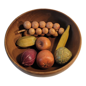 Mid 20th Century Wooden Bowl With Wooden Fruit