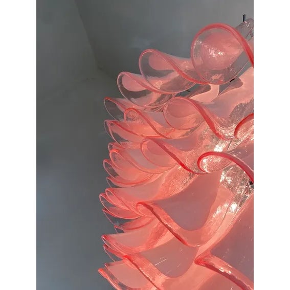 Mid-Century Modern Contemporary White and Pink “Selle” Murano Glass Petali Chandelier in Mazzega Style For Sale - Image 3 of 11
