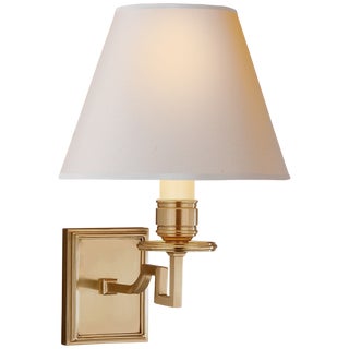 Alexa Hampton for Visual Comfort Signature Dean Single Arm Sconce in Natural Brass with Natural Paper Shade For Sale