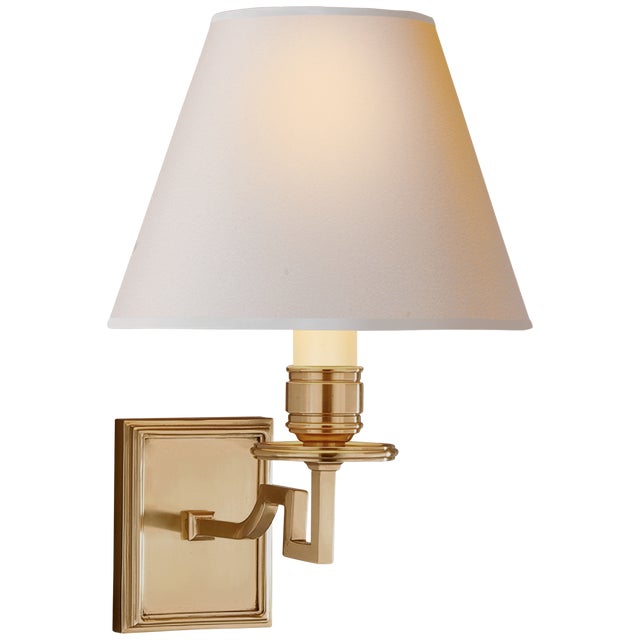 Alexa Hampton for Visual Comfort Signature Dean Single Arm Sconce in Natural Brass with Natural Paper Shade For Sale