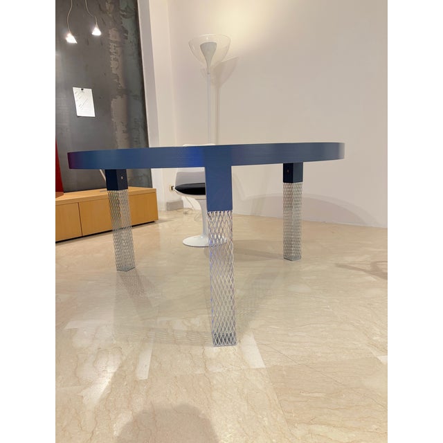 2000 - 2009 Blue-Stained Wooden Round Table by Cappellini, 2001 For Sale - Image 5 of 13