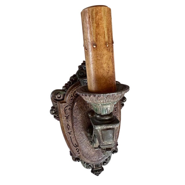 1920s 1920s Leaves SBD Berries Cast Sconces in Original Old Paints - a Pair For Sale - Image 5 of 7