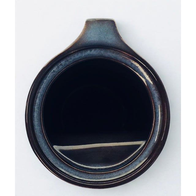 Ceramic ¿adónde? French Stoneware Pitcher Cylinders Blue Brown Glaze Gutierrez Serin 6” For Sale - Image 7 of 8