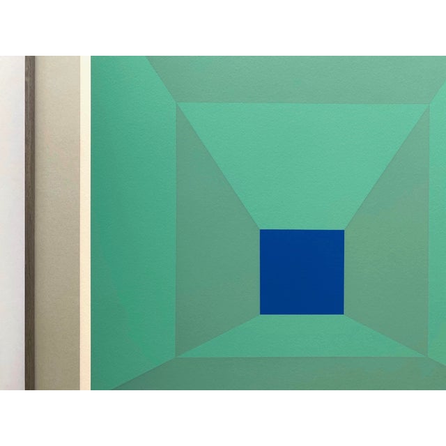 Metal Josef Albers Vintage 1971 Limited Edition Hand Signed " P-Blue " Framed Mid Century Modernist Exhibition Silkscreen Print For Sale - Image 7 of 18