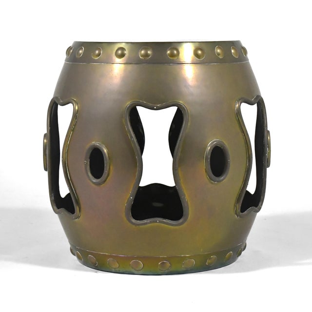 This beautiful Chinese reticulated brass garden stool not only has a great drum-shaped form and elegant decoration, it has...