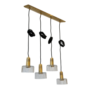 Visual Comfort Iris Quatro Linear Pendant in Hand Rubbed Antique Brass With Clear Glass