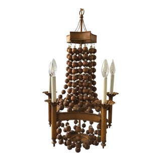 1960s Wood Ball Tole Chandelier For Sale