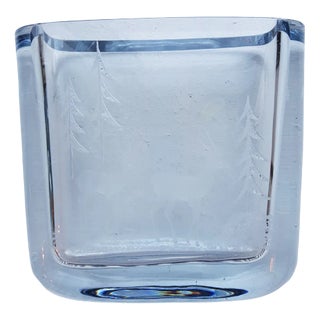Swedish Ice Blue Glass Vase with Etched Forest Motiv For Sale