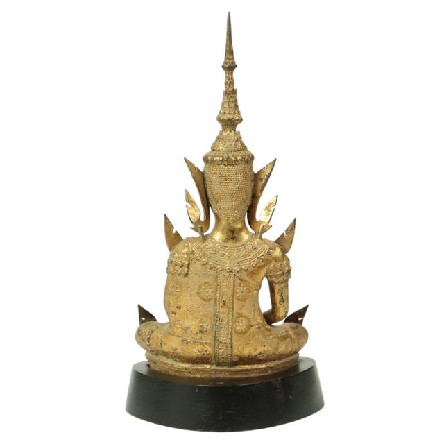 Gilded Bronze Buddha on Wooden Base, Thailand For Sale - Image 12 of 14