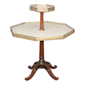 Fine French Louis XV Style Mahogany and Carrara Marble Brass Bound Dessert Table