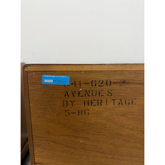 Late 20th Century Pair of Drexel Heritage Burlwood Nightstands With Brass Ring Hardware For Sale - Image 15 of 16