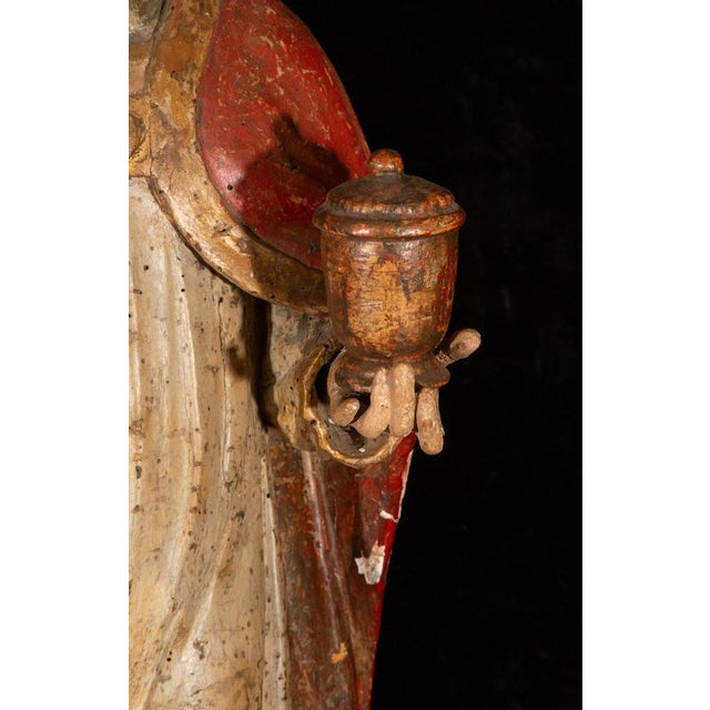Wood Spanish Baroque Artist, Carved Statue of Saint Bishop, Traditionally Saint Rupert, 1750, Wood For Sale - Image 7 of 10