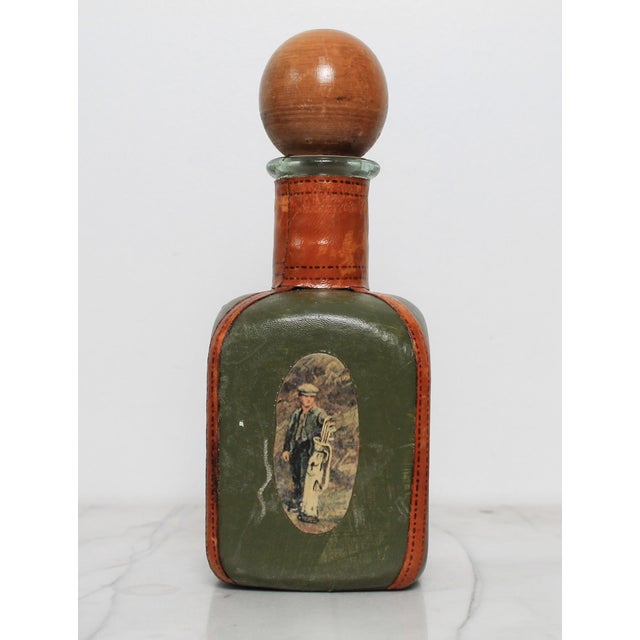 Italian Vintage 1960's Golf Themed Leather-Wrapped Italian Liquor Decanter For Sale - Image 3 of 15