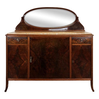 Art Nouveau Buffet in Burr Walnut with Marble Top and Oval Mirror, 1890s For Sale
