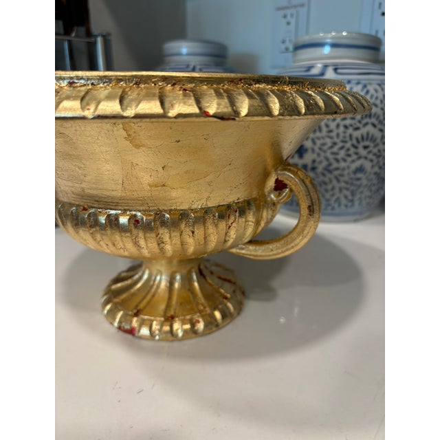 Ceramic Vintage Italian Gold Leaf Footed Urn Bowl With Blue Interior Signed & Numbered For Sale - Image 7 of 14
