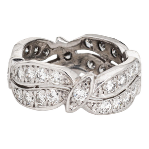 Vintage Diamond Eternity Mid Century Platinum Band Bridal Wedding Ring Size 4.75