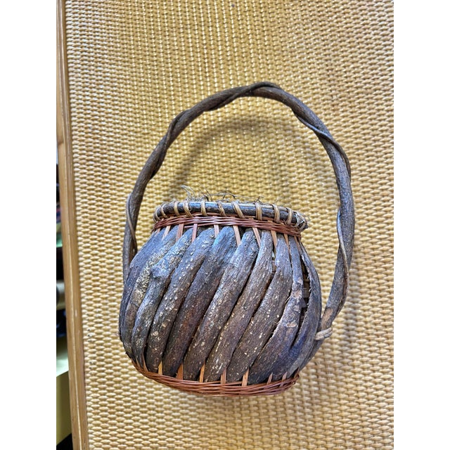 Japanese Early 20th Century Vintage Ikebana Basket With Root Handle For Sale - Image 3 of 6