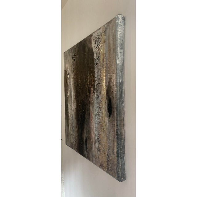 Original hand-painted acrylic with crackle paste on canvas. Black and white with salmon and pale yellow.