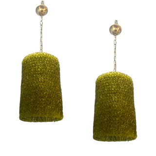 Vintage Olive Green Murano Glass Flower Pendant Lights, 1980s, Set of 2 For Sale