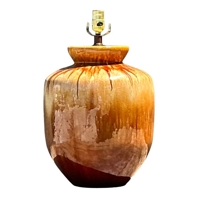 Vintage Mid-Century Modern Drip Glaze Ceramic Lamps - A Pair For Sale