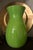 Mid Century Vintage Chartreuse blown glass vase set. 8in by approx 5in in width.