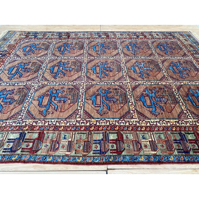 Vintage Ersari Wool Rug, Camel Bird Gul For Sale - Image 9 of 13