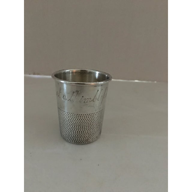 Vintage Towle sterling silver shot glass, “Just a thimbleful “ Looks exactly like an oversized thimble, measuring 2” high...