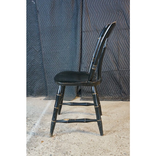 Attributed Vintage S. Bent & Bros Colonial Windsor Thumb Back Black Maple Side Chair For Sale - Image 10 of 14