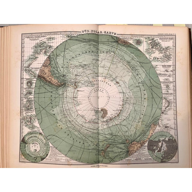This map is oriented over the South Pole and details the polar explorations and discoveries up to publication. Title: Sud...