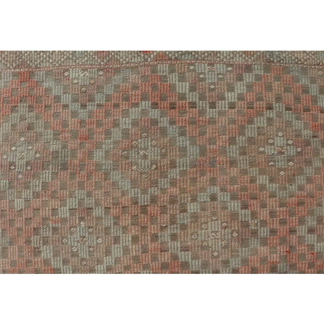 Mid 20th Century Colorful Vintage Turkish Embroidered Flat-Weave in Diamond Design in Orange 5'11" X 7'6" For Sale - Image 5 of 11