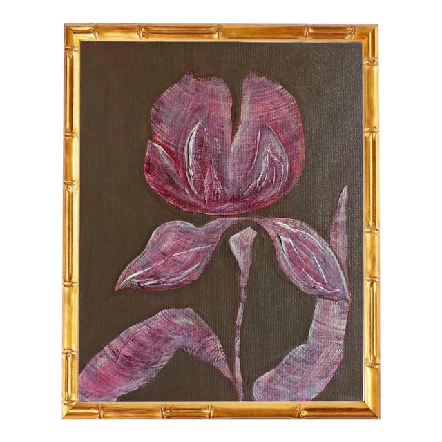 Original Framed Acrylic Botanical Painting, Organic Boho Art Floral Wall Art by Tatiana Duperault For Sale