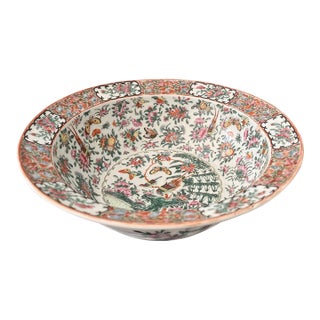 Antique Extra-Large Rose Medallion Bowl With Wide Rim For Sale