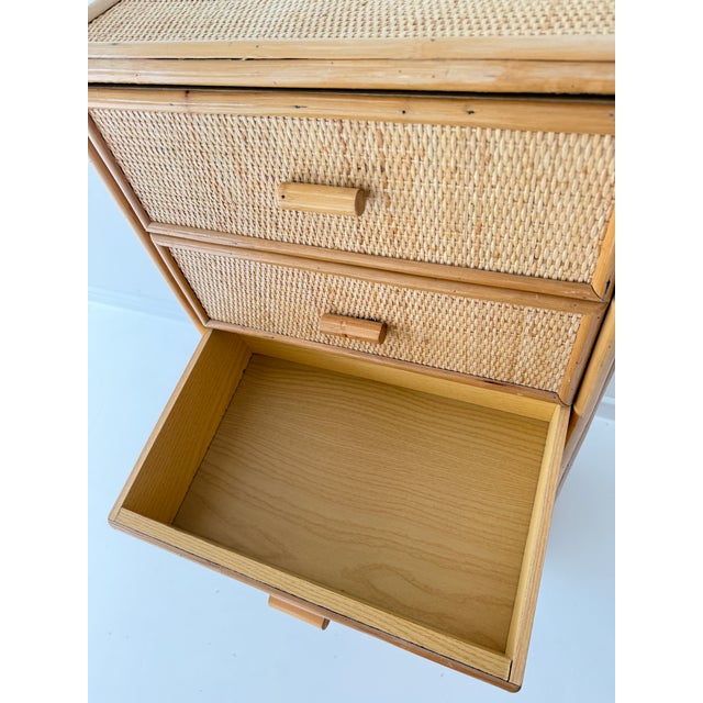 Wood Vintage Rattan Wicker 6-Drawer Dresser, 1960s For Sale - Image 7 of 12