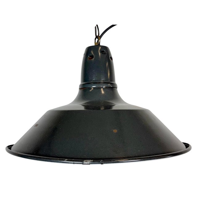 Industrial French Black Enamel Factory Pendant Lamp, 1960s For Sale - Image 17 of 17