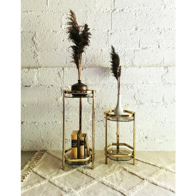 Tall Vintage Side Table in Gold and Smoked Glass, 1970s For Sale - Image 6 of 7