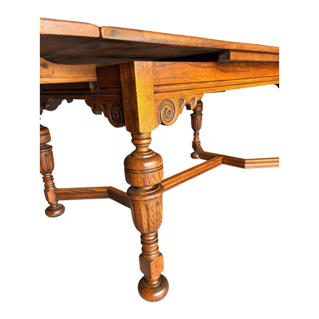 Wood 1930 Solid Oak Draw Leaf Table With Matching Original Chairs For Sale - Image 7 of 12