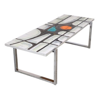 Vintage Chrome and Ceramic Tile Coffee Table from De Nisco, 1960s For Sale