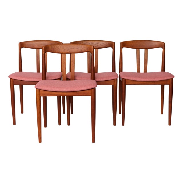 Mid-Century Modern Teak Dining Chairs with Pink Upholstery from Bramin, Denmark, 1960s, Set of 4 For Sale