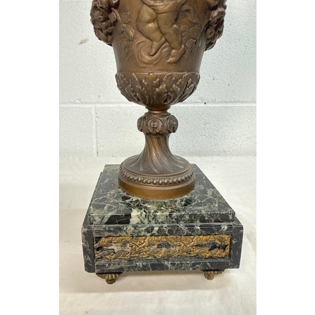 Antique Ornate Bronze Patinated Marble Victorian Ewer Mantle Garniture Vase For Sale - Image 9 of 15