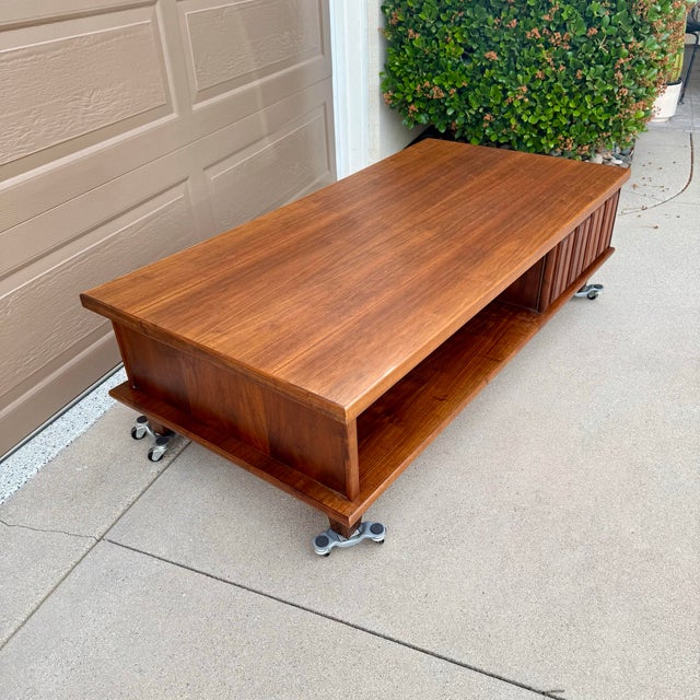 1960s Mid Century Modern Large 60.5”x30” Walnut Coffee Table MCM Vintage For Sale - Image 5 of 9