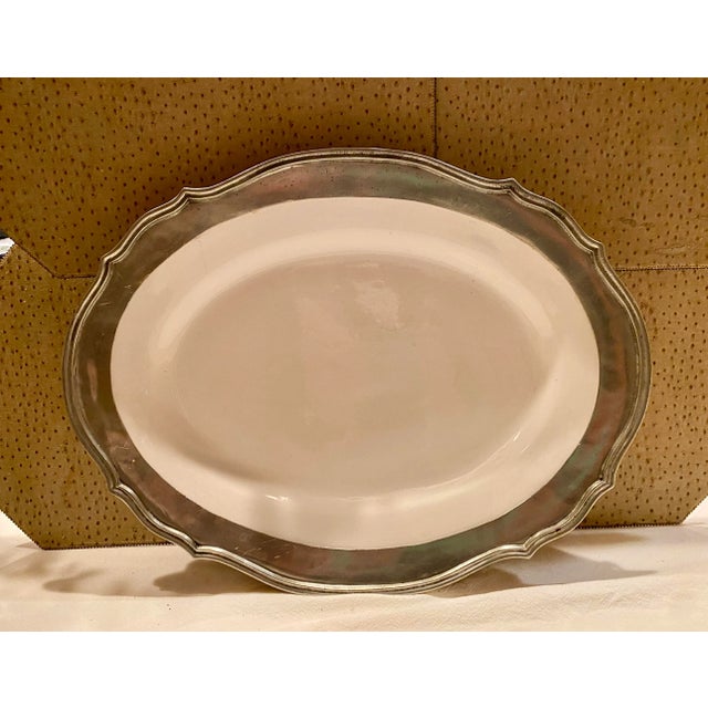 White 1980s Arte Italica Pewter and Ceramic Serving Platter For Sale - Image 8 of 10