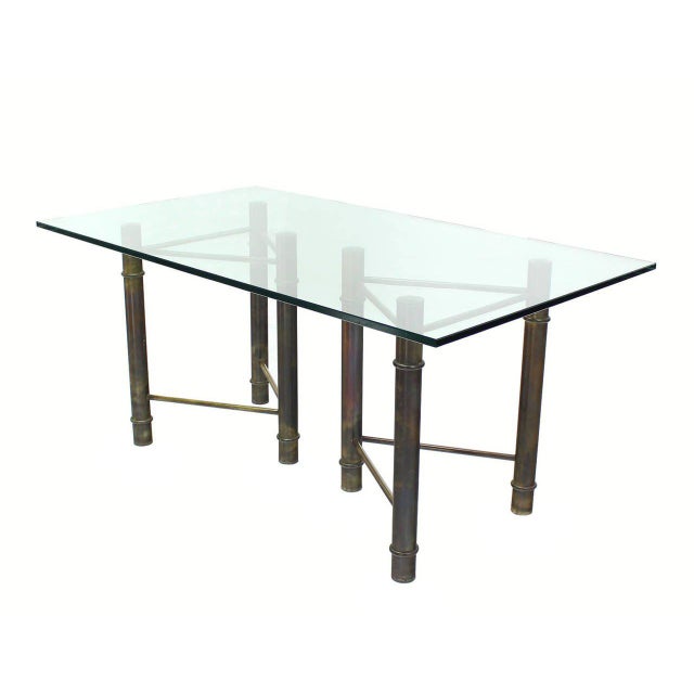 Vintage Mid Century Mastercraft Solid Brass Faux Bamboo Base Glass Top Rectangle Dining Table Chairish